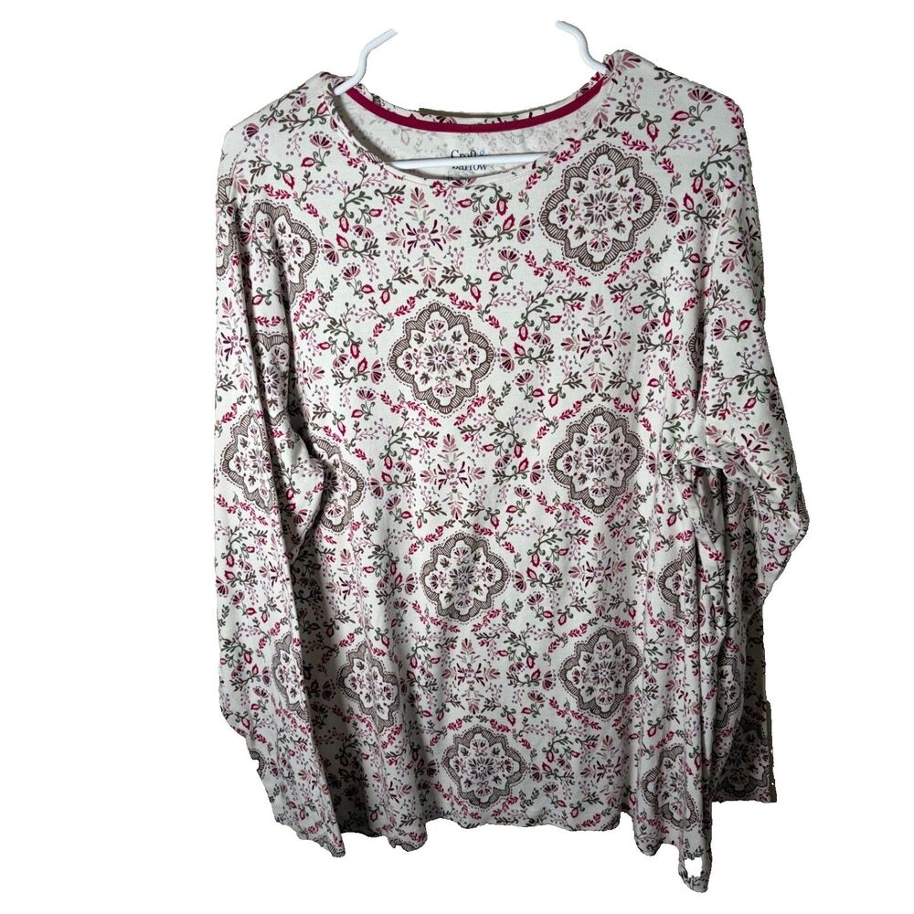 Croft & Barrow T-Shirt Women's 2X Long Sleeve Classic Tee Cotton Printed Top